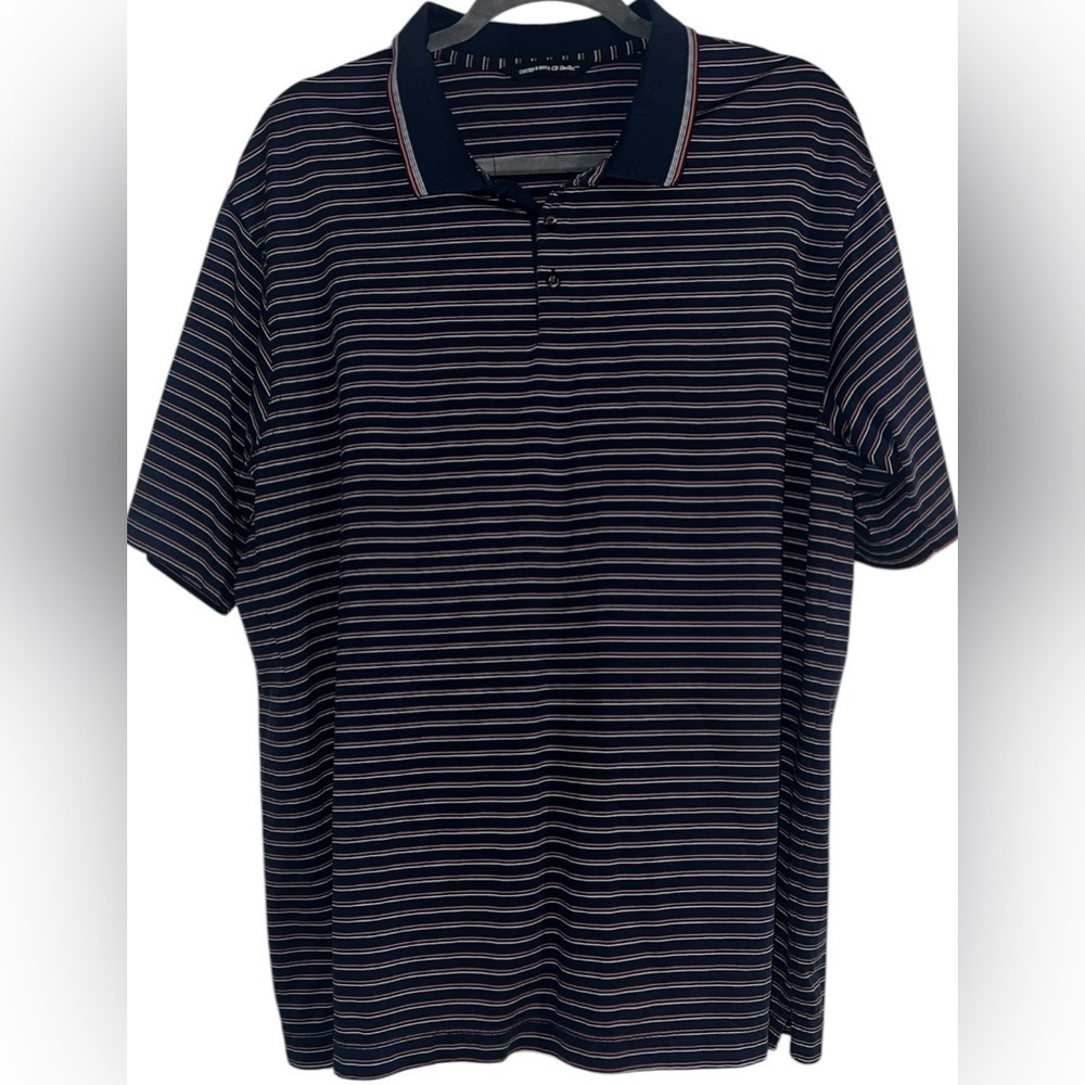 Cutter & Buck CB Drytec Navy & Pink Striped Mens Polo
